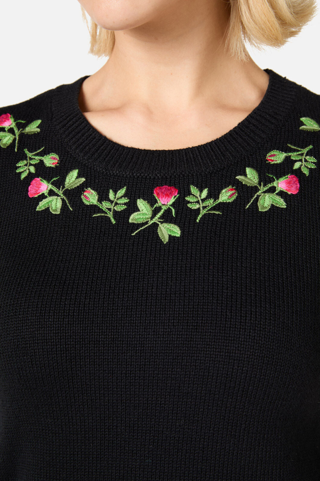 Princess Highway - Rose Bud Embroidered Jumper - black