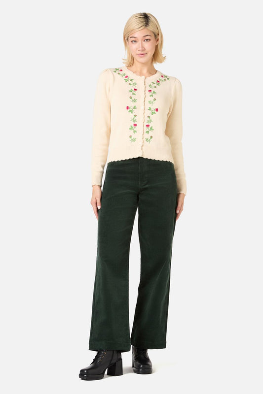 Princess Highway - Rose Bud Embroidered Cardigan - cream