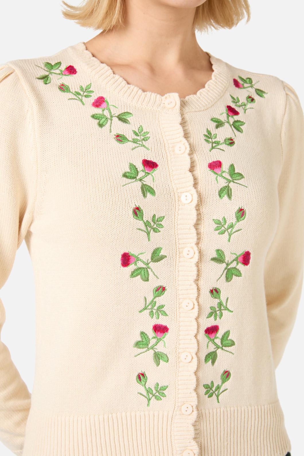Princess Highway - Rose Bud Embroidered Cardigan - cream