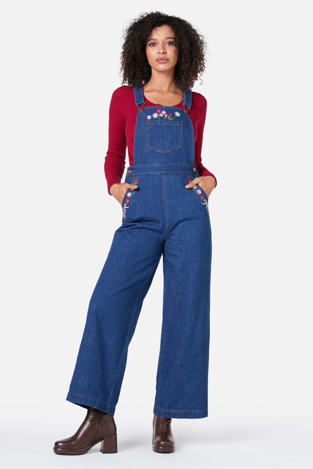 Princess Highway - Flower Bow Embroidered Overall - blue-denim