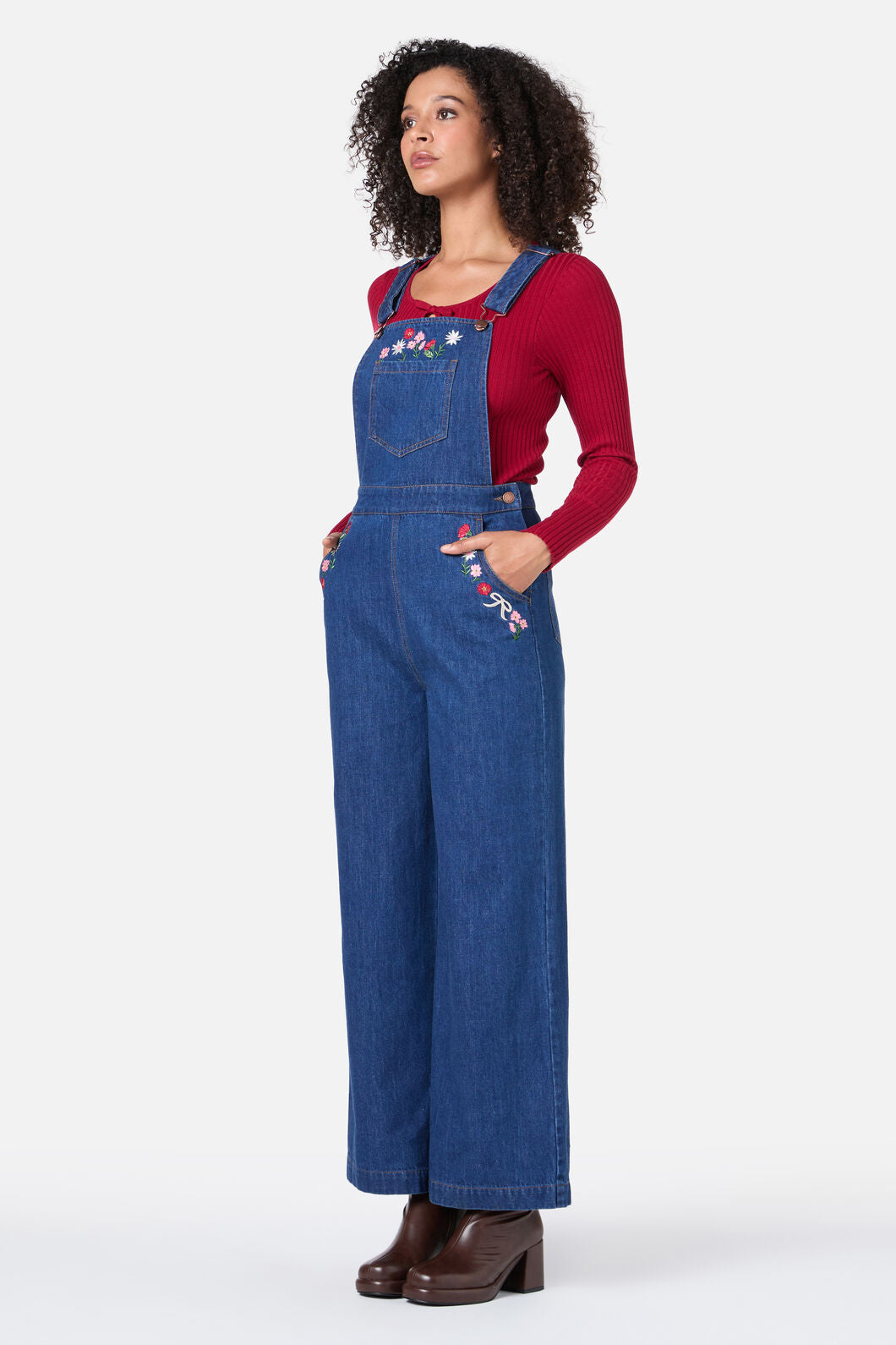 Princess Highway - Flower Bow Embroidered Overall - blue-denim