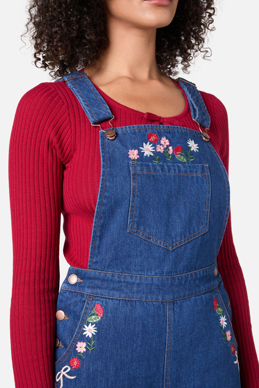 Princess Highway - Flower Bow Embroidered Overall - blue-denim