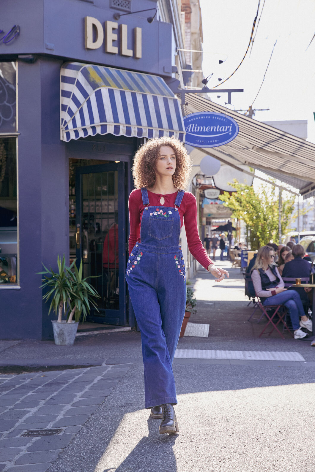 Princess Highway - Flower Bow Embroidered Overall - blue-denim