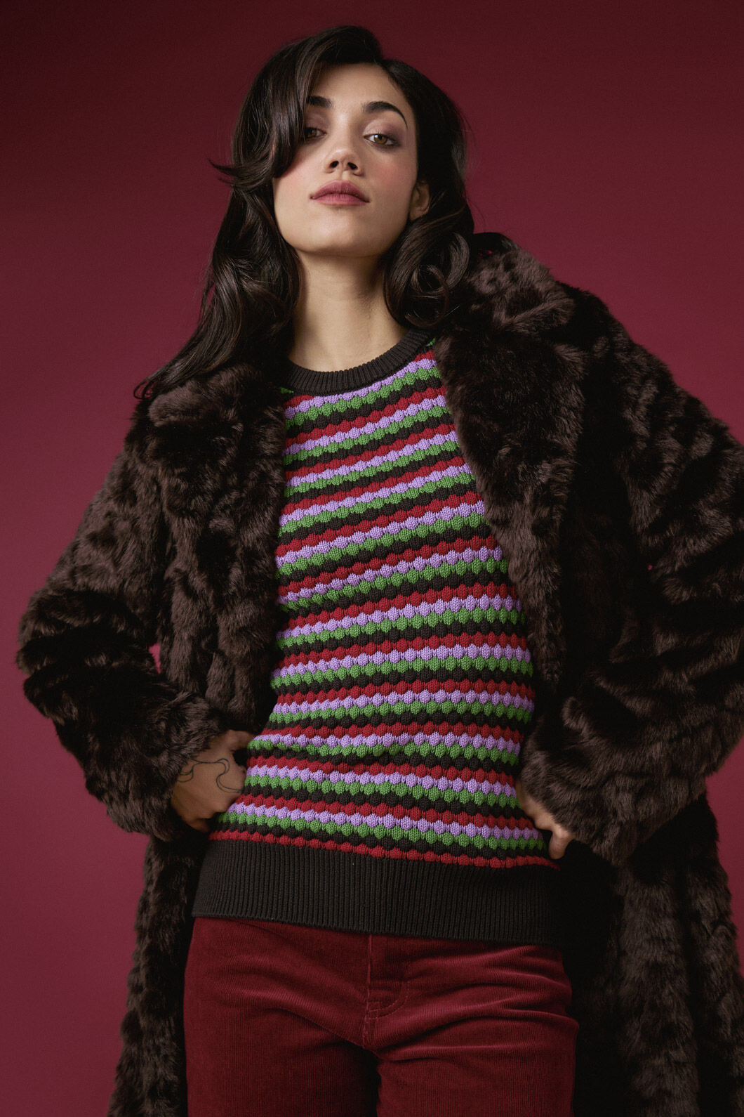 Princess Highway - Bailey Faux Fur Coat - chocolate