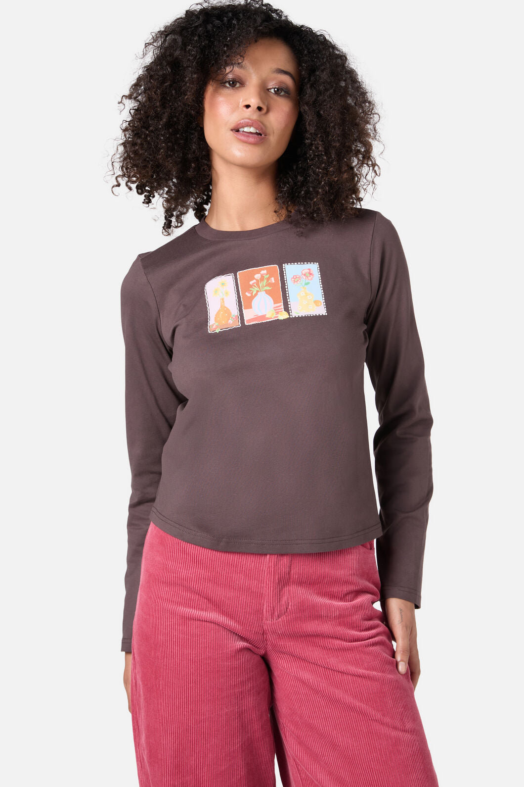 Princess Highway - Flower Vases Long Sleeve Tee - chocolate