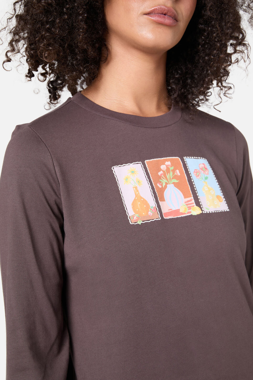 Princess Highway - Flower Vases Long Sleeve Tee - chocolate