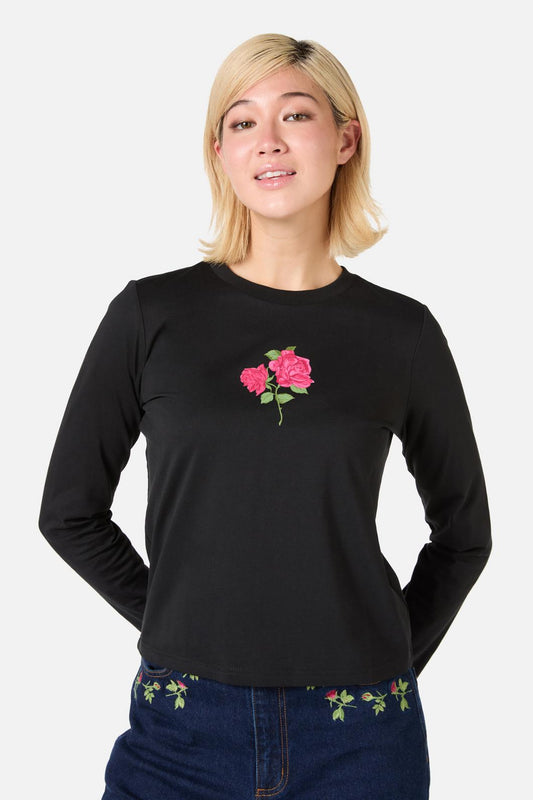 Princess Highway - Rose Long Sleeve Printed Tee - black