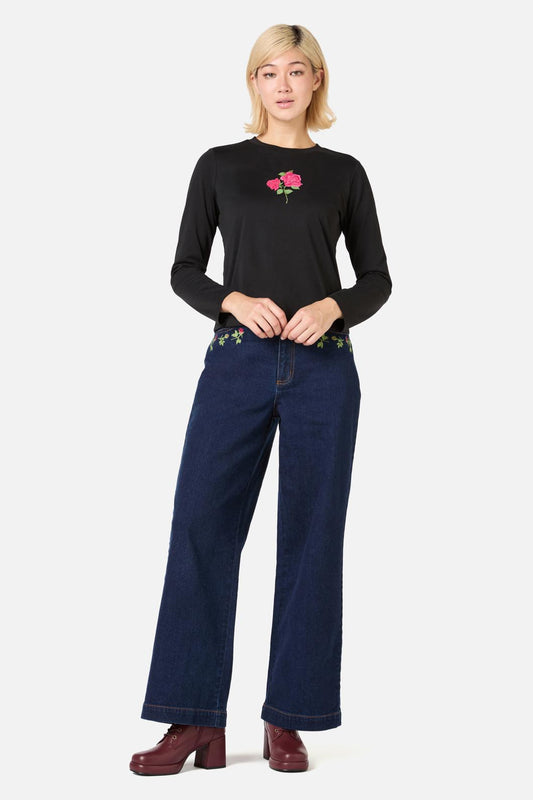 Princess Highway - Rose Long Sleeve Printed Tee - black