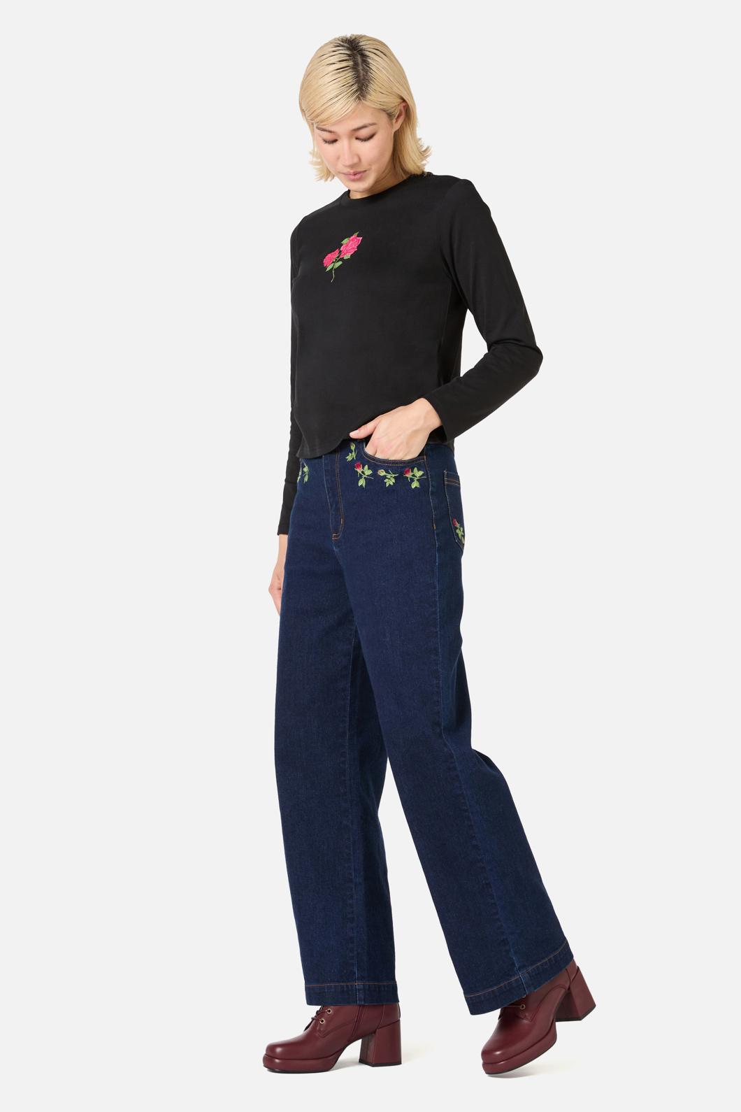 Princess Highway - Rose Long Sleeve Printed Tee - black
