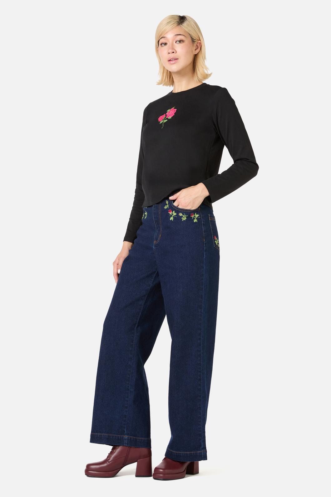 Princess Highway - Rose Long Sleeve Printed Tee - black