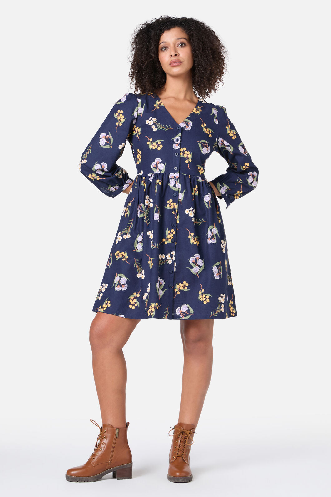 Princess Highway - Elsie Native LS Smock Dress - navy