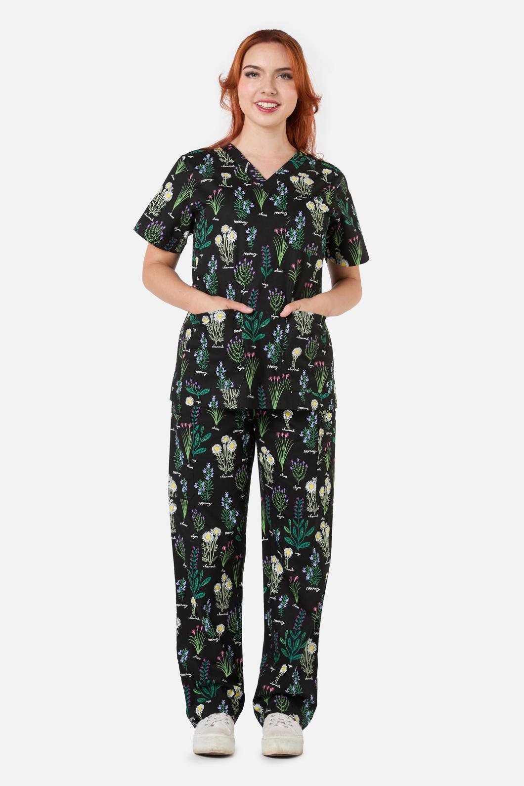 Love Scrubs - Herb Garden Scrub Set - black