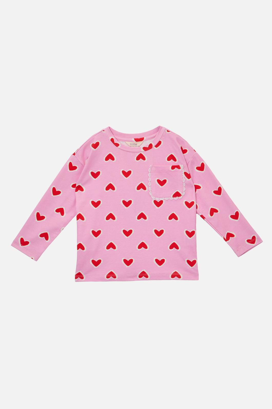 Princess Highway Kids - Hearts Kids LS Pkt Tee - pink