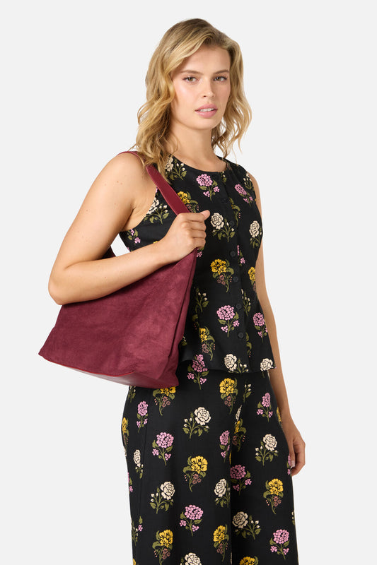 Princess Highway - Faux Suede Slouch Bag - burgundy