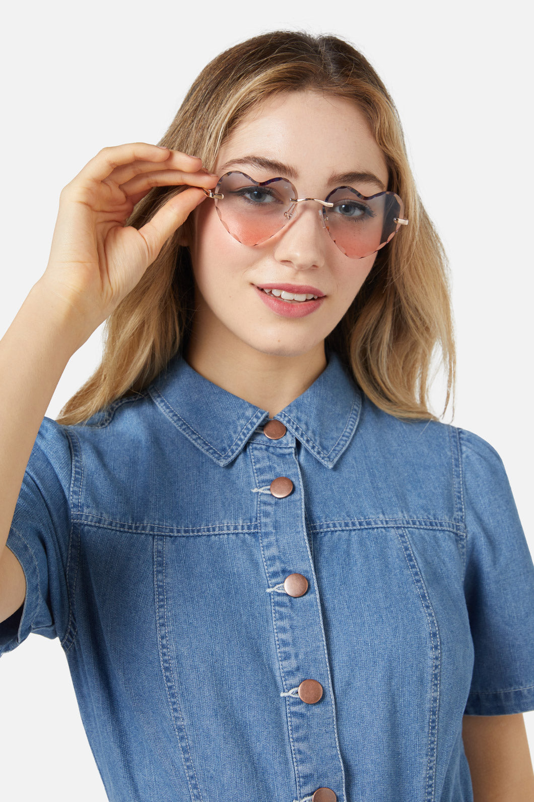 Princess Highway - Blue Pink Heart Sunglasses - blue-pink