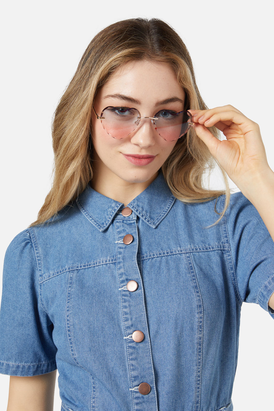Princess Highway - Blue Pink Heart Sunglasses - blue-pink