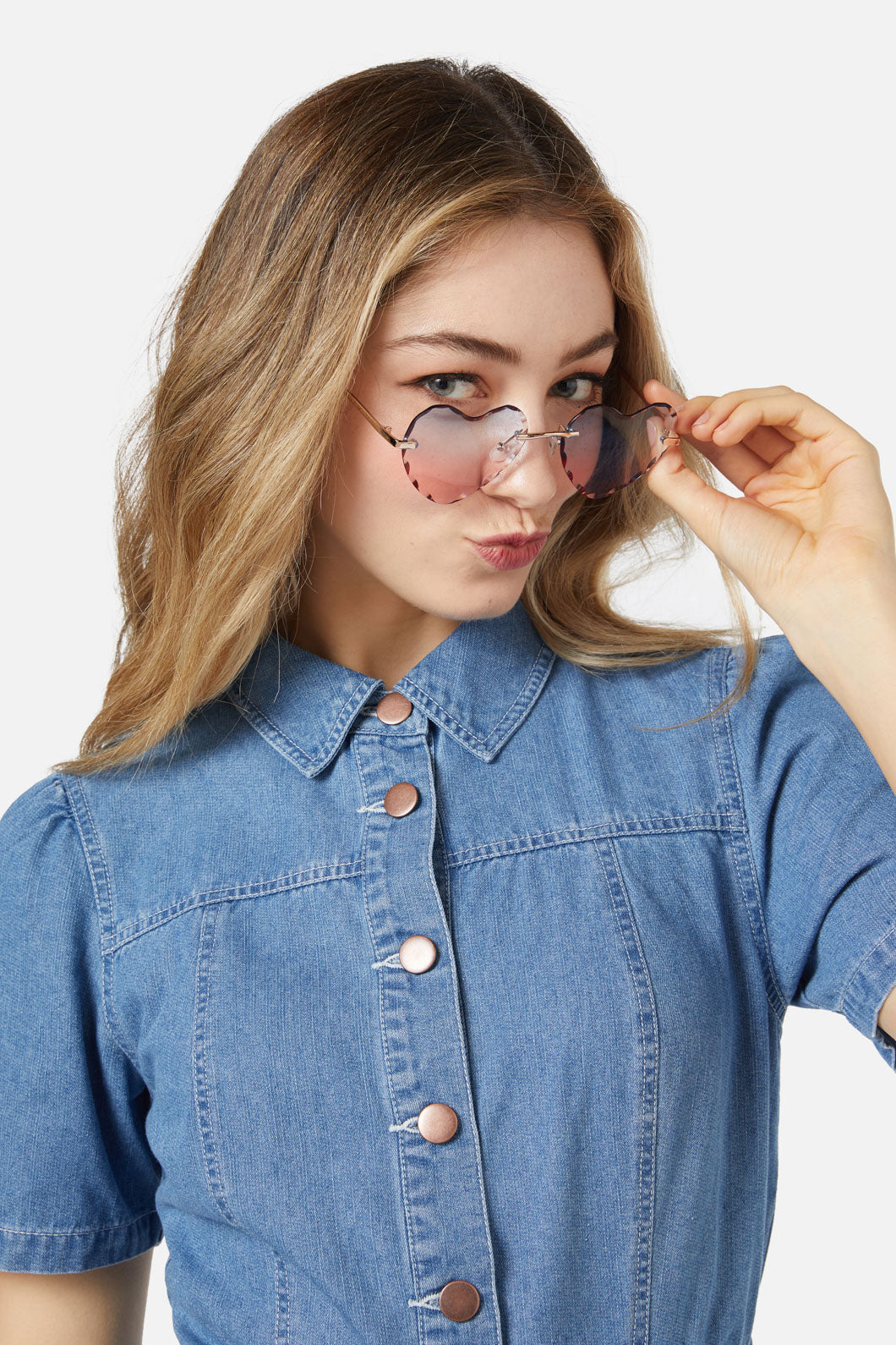 Princess Highway - Blue Pink Heart Sunglasses - blue-pink