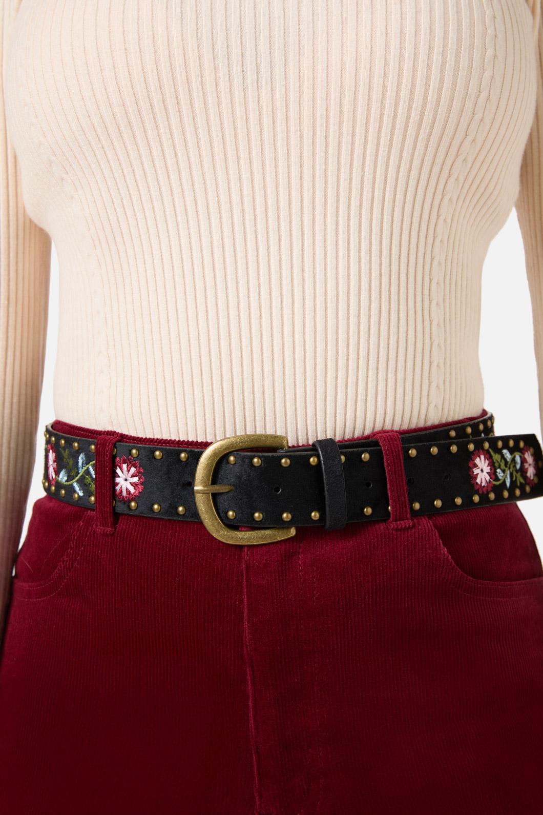 Princess Highway - Black Embroidered Velvet Belt - black