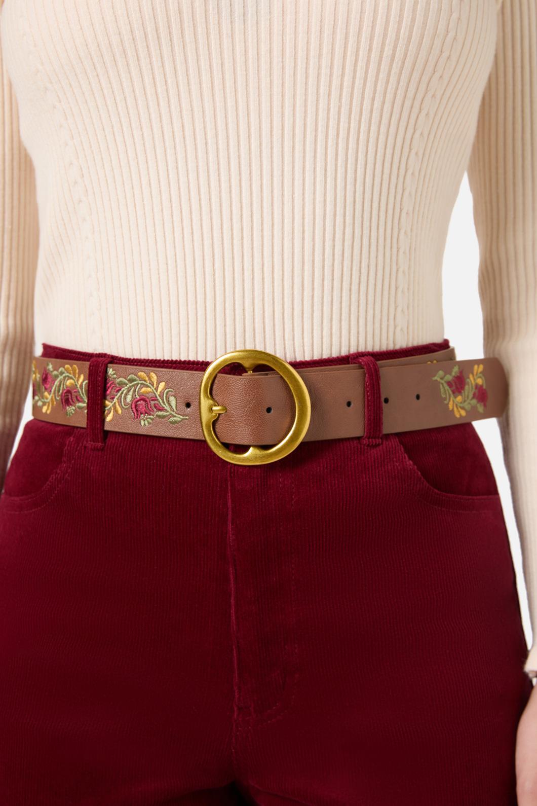 Princess Highway - Floral Embroidered Belt - tan