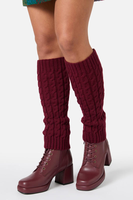 Princess Highway - Dark Red Cable Leg Warmers - dark-red