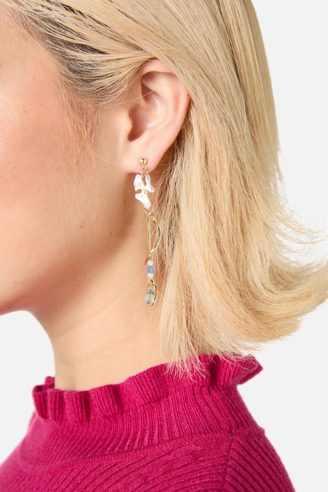 Princess Highway - Flower & Chain Earrings - gold