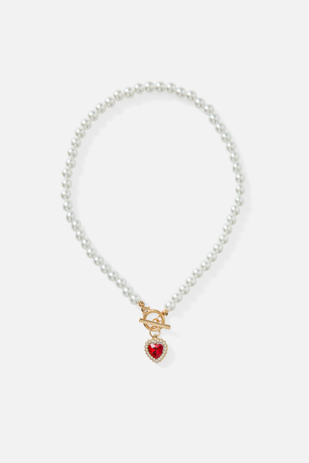 Princess Highway - Heart Pearl Necklace - red