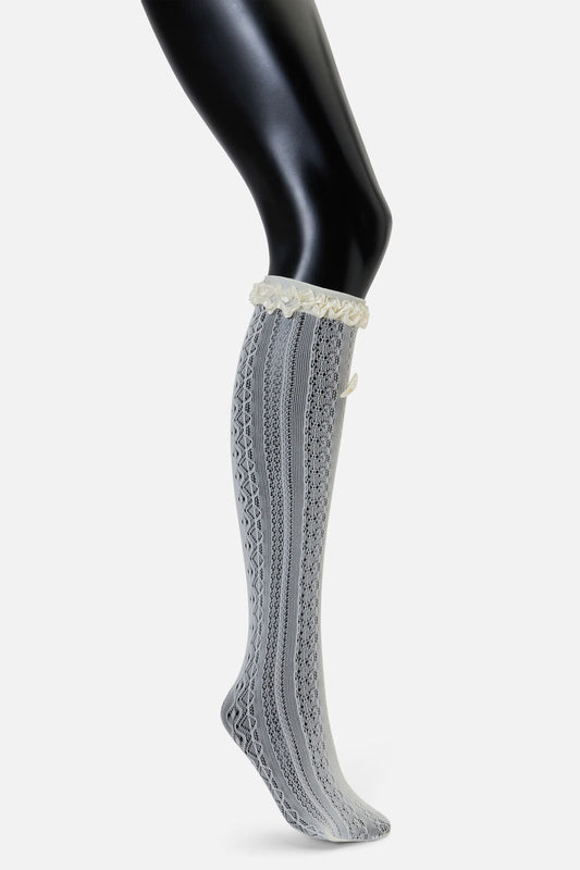 Princess Highway - Cream Knee High Lacey Socks - cream