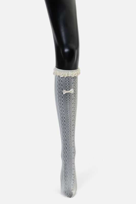 Princess Highway - Cream Knee High Lacey Socks - cream