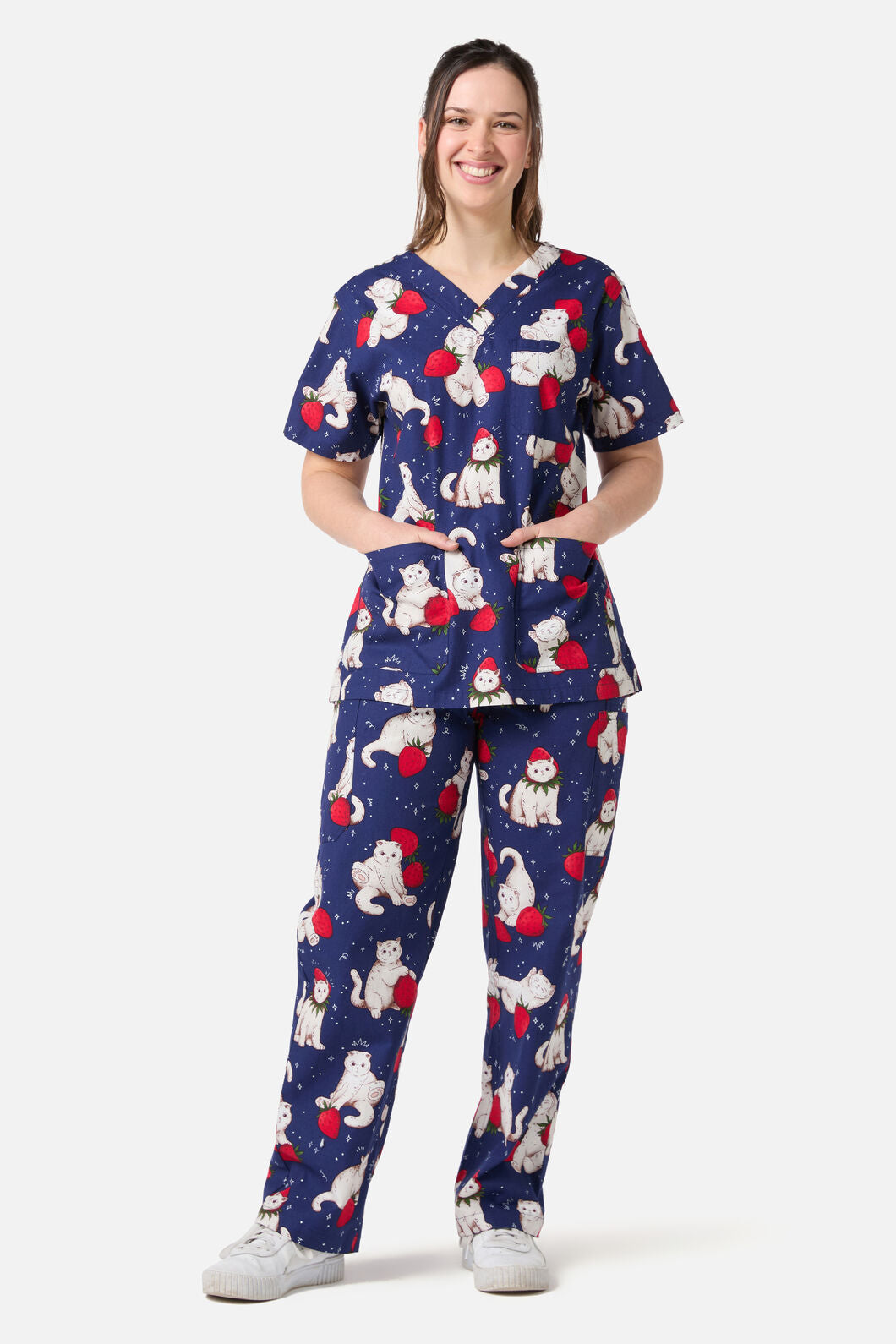 Scrubs With Love - Strawberry Cats Scrub Set - navy