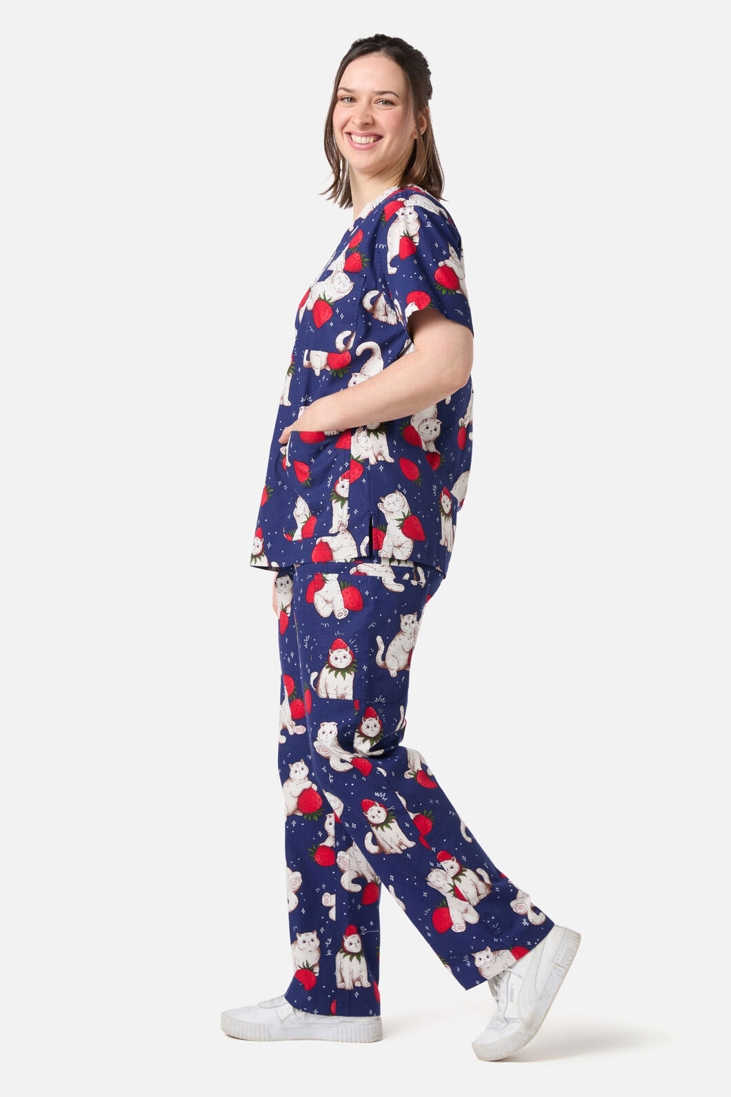 Scrubs With Love - Strawberry Cats Scrub Set - navy