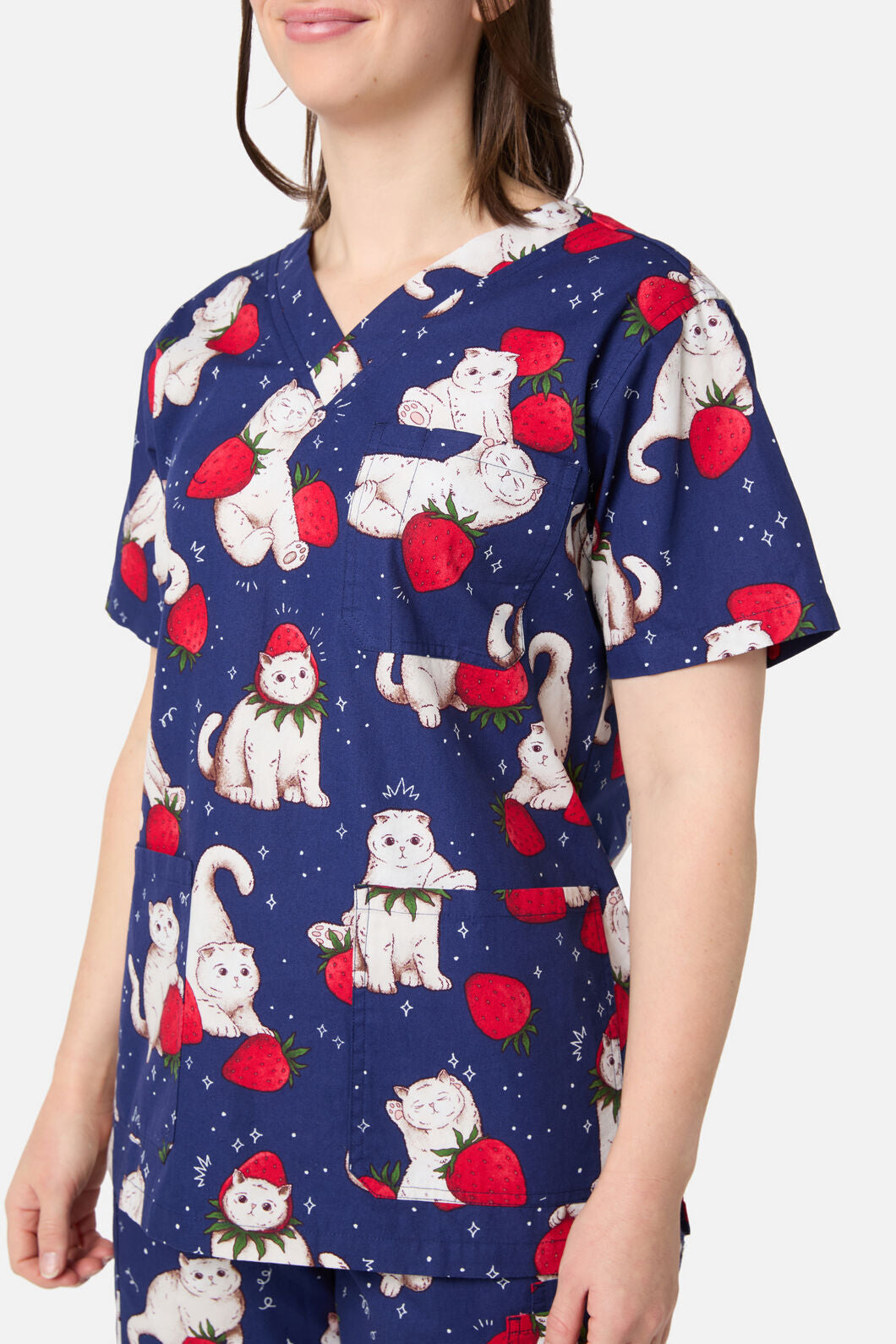 Scrubs With Love - Strawberry Cats Scrub Set - navy