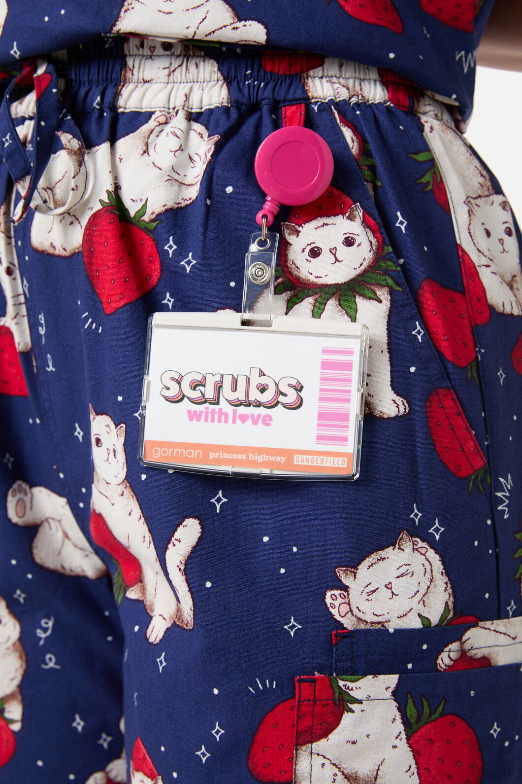 Scrubs With Love - Strawberry Cats Scrub Set - navy