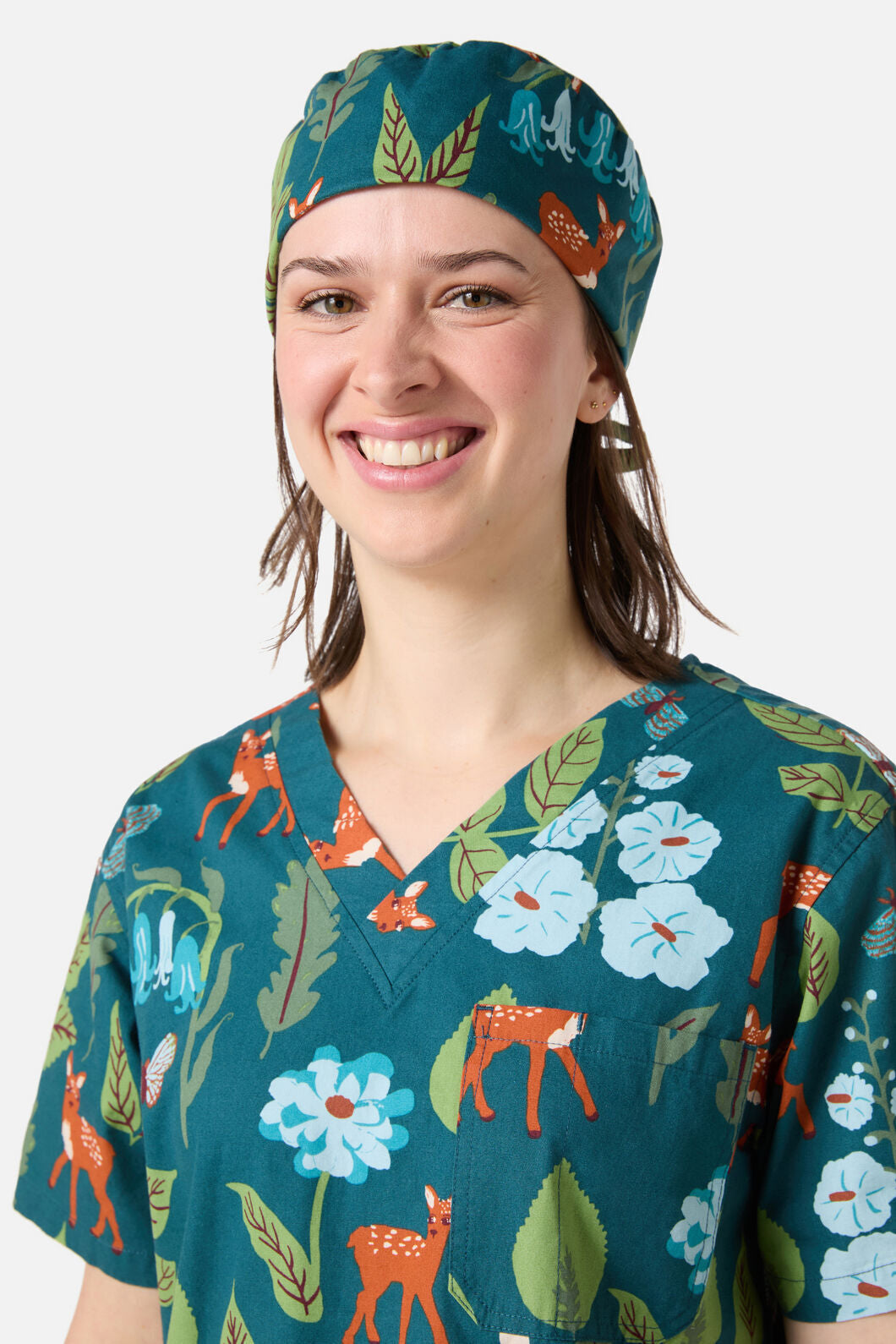 Scrubs With Love - Winter Deer Scrub Hat - teal