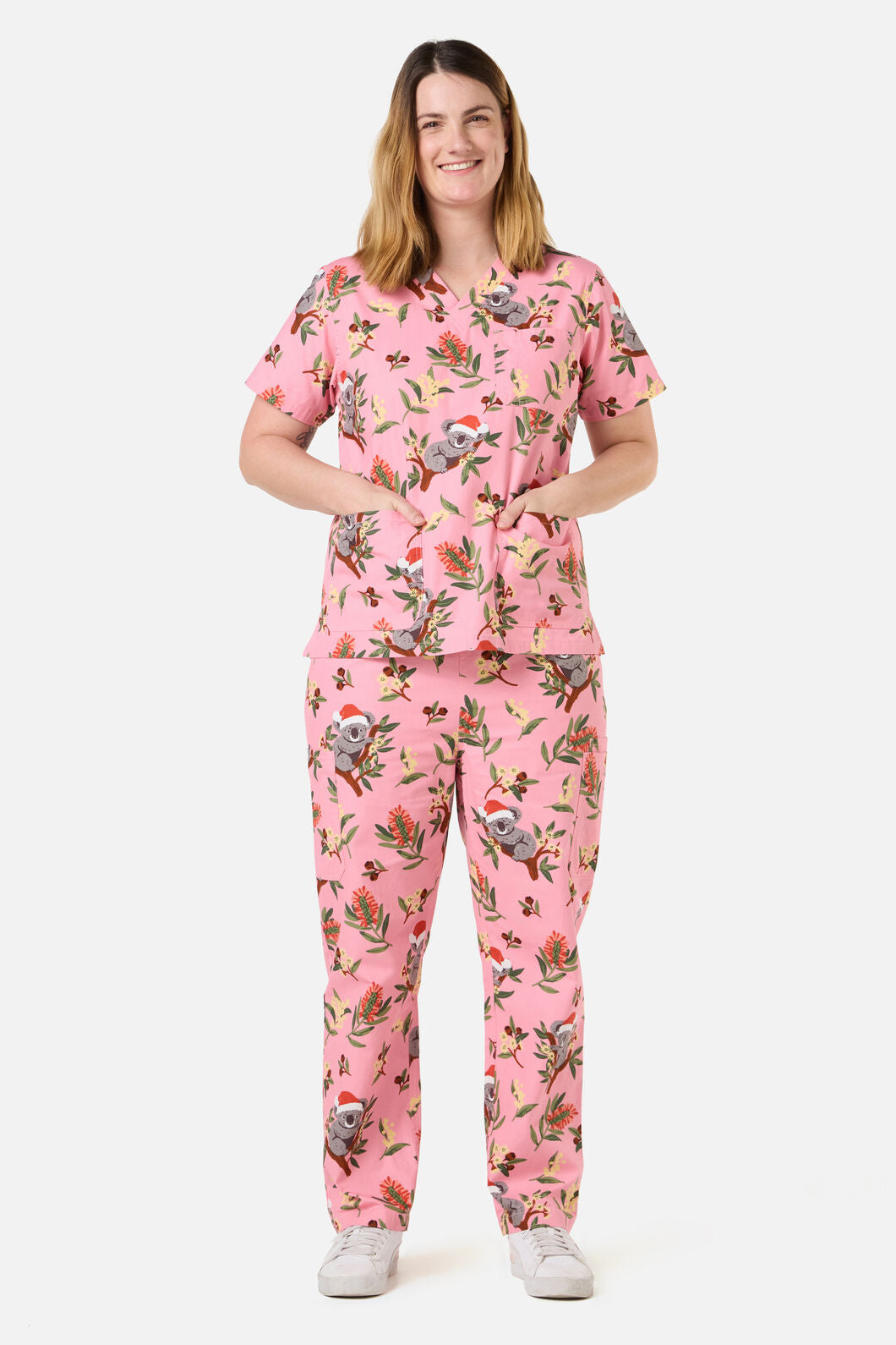 Scrubs With Love - CHRISTMAS KOALA PINK SCRUB SET - pink