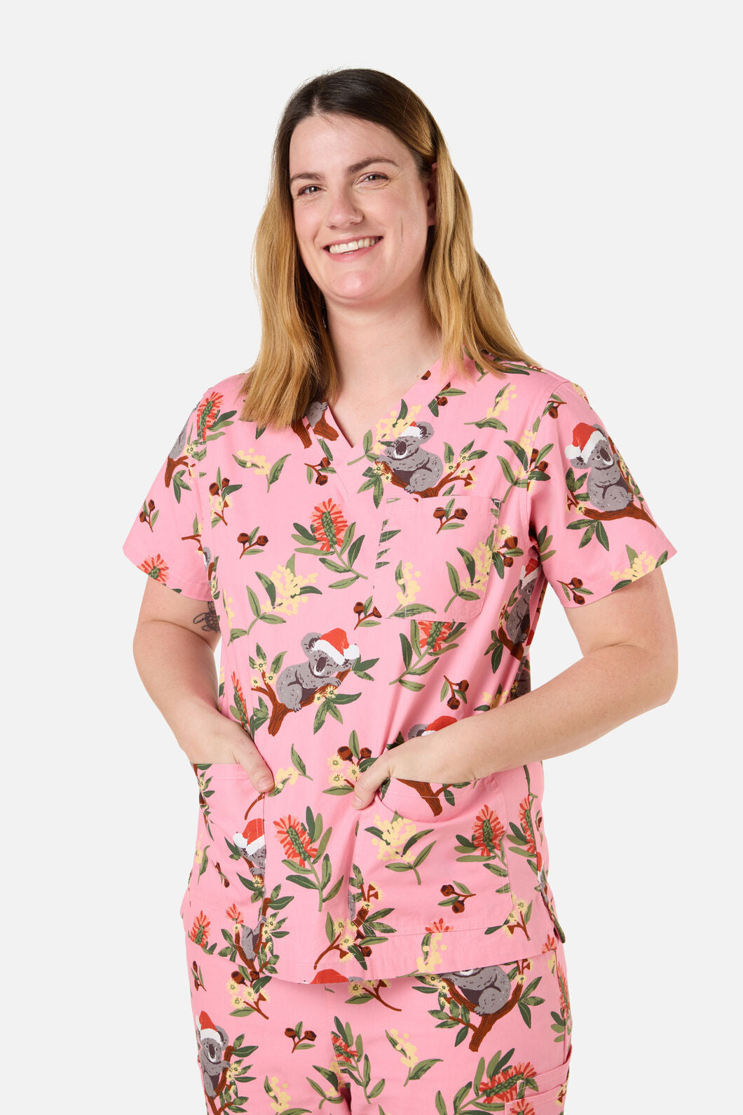 Scrubs With Love - CHRISTMAS KOALA PINK SCRUB SET - pink