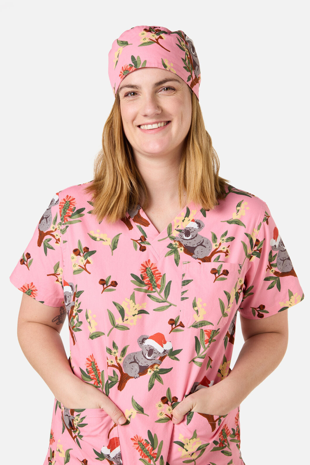 Scrubs With Love - CHRISTMAS KOALA PINK SCRUB HAT - pink