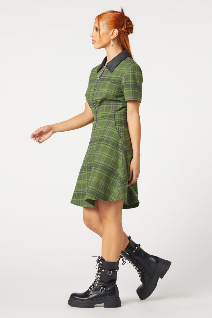 Tartan Night Zip Dress Blk