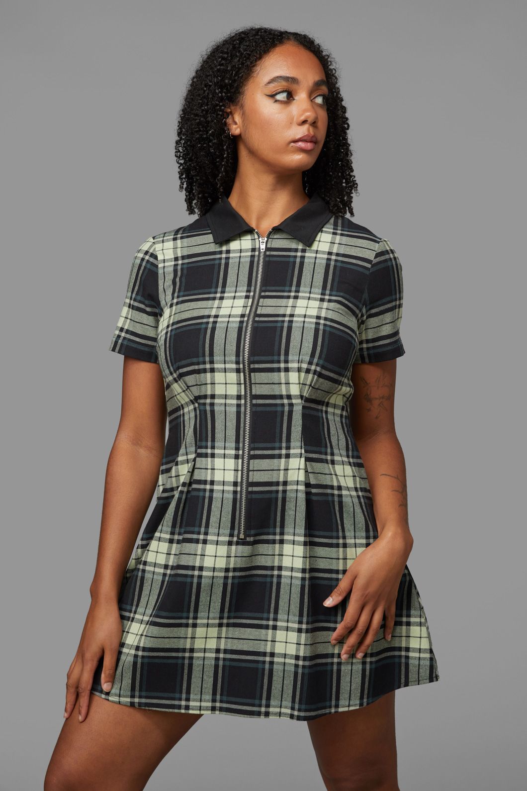 Haunted Bloom Tartan Skater Dress US Haunted Bloom Tartan Skater Dress US