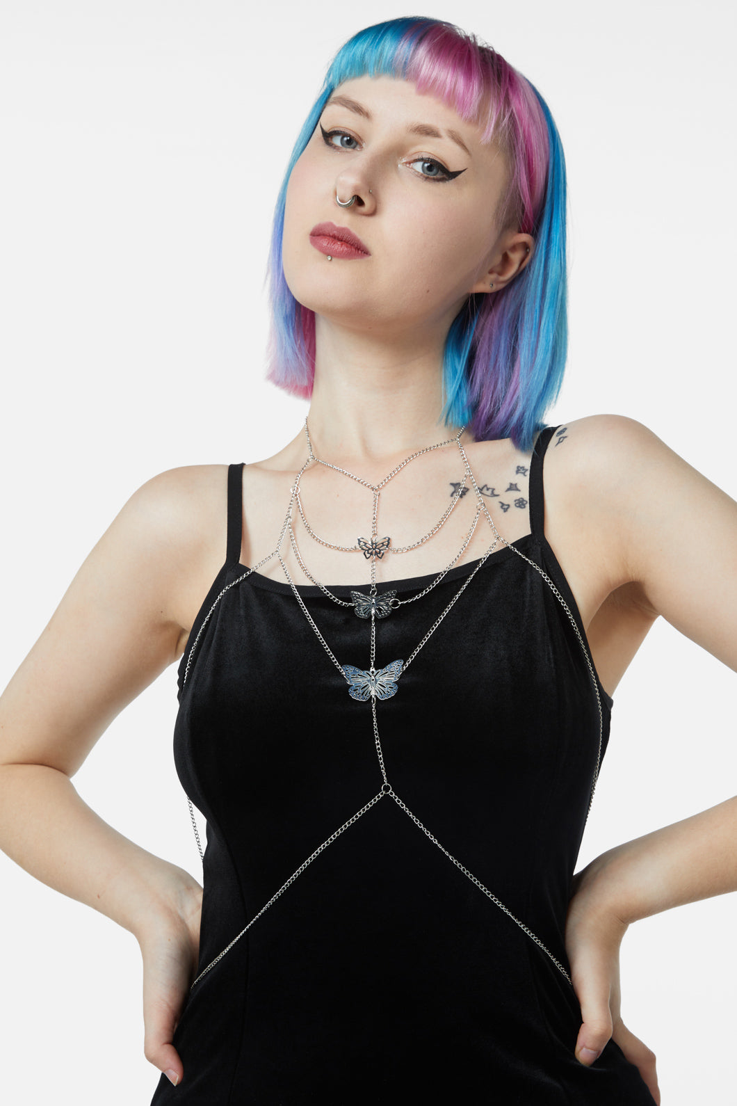 Black Friday - Butterfly Chain Chest Harness - silver