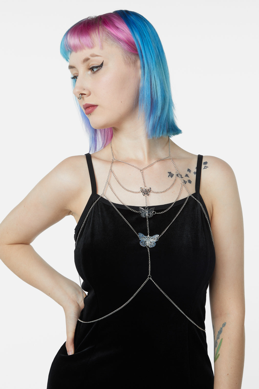 Black Friday - Butterfly Chain Chest Harness - silver