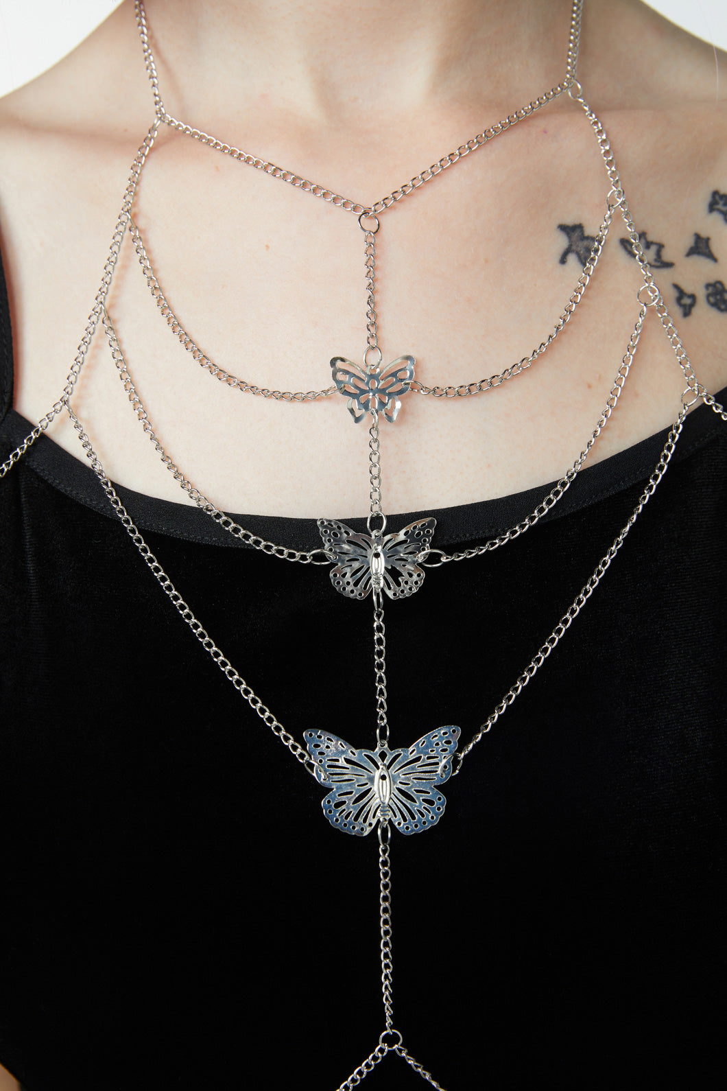 Black Friday - Butterfly Chain Chest Harness - silver