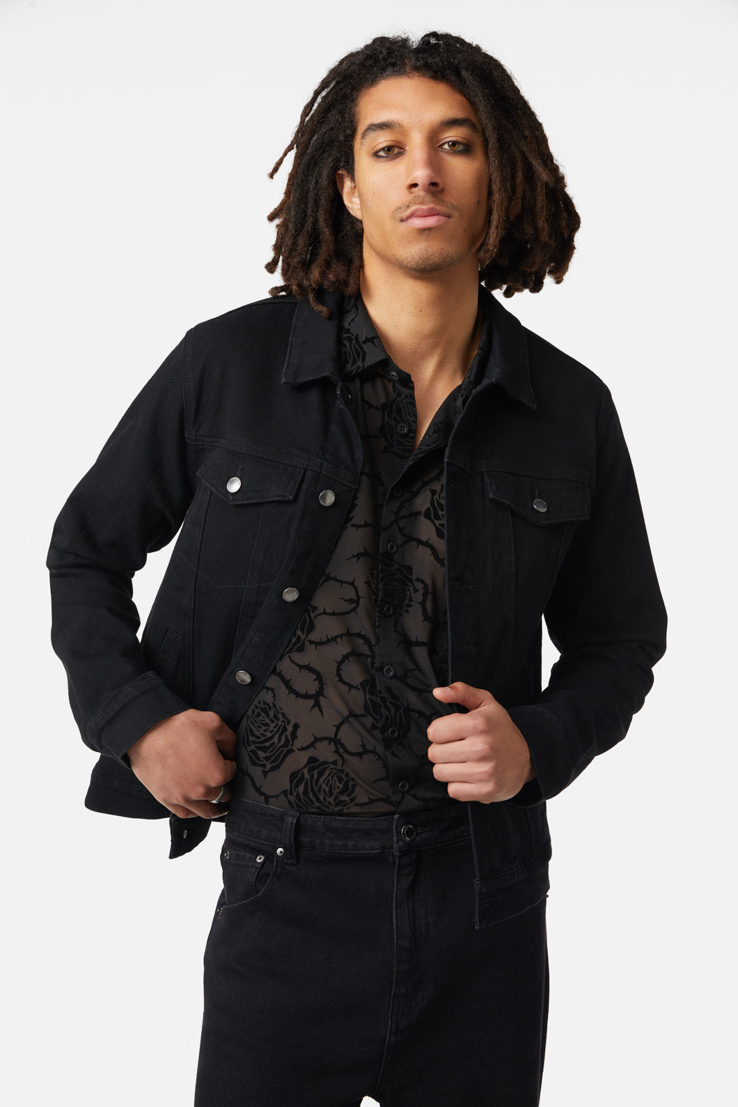 Dangerfield - On Guard Back Print Denim Jacket - black