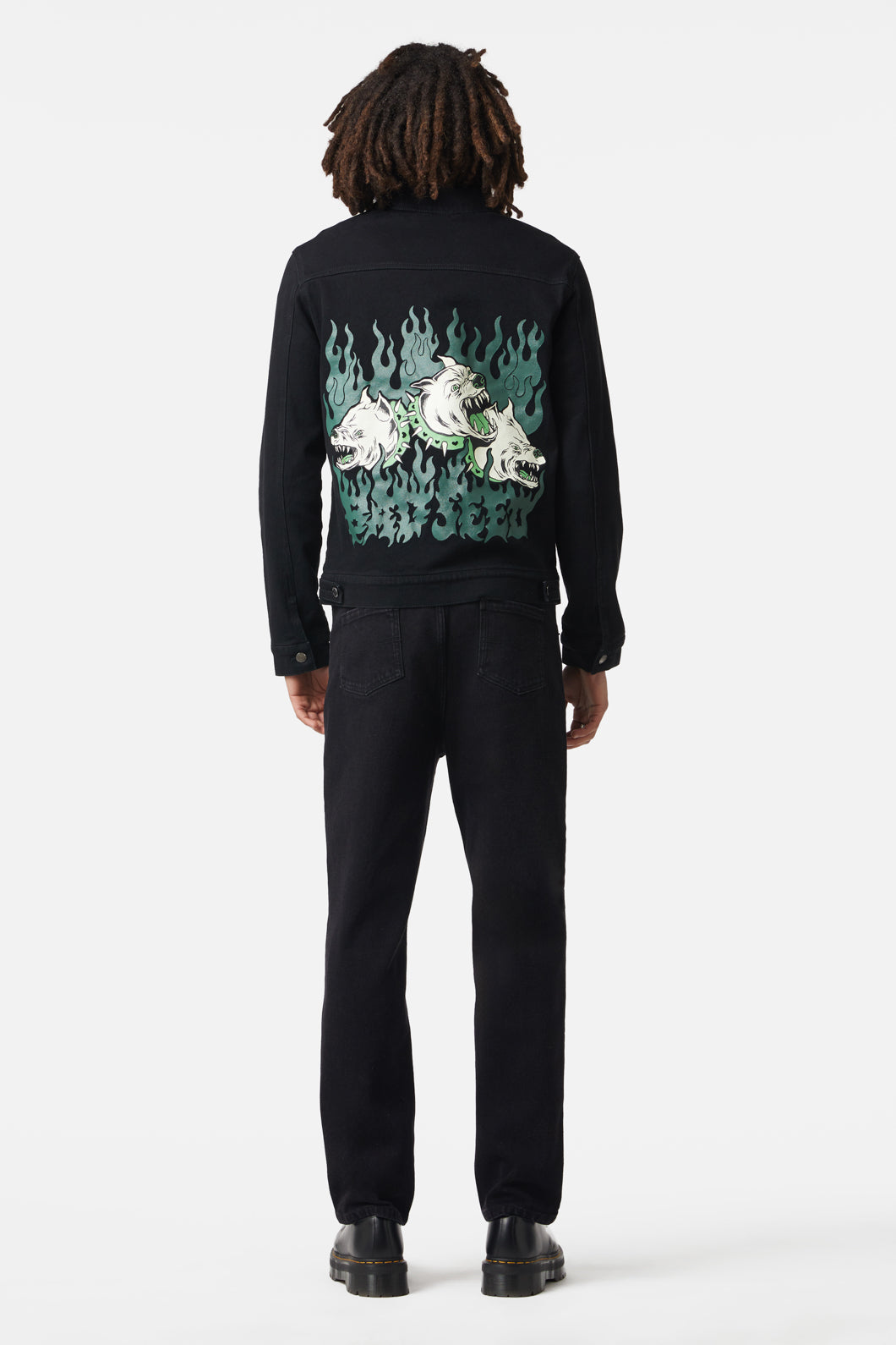 Dangerfield - On Guard Back Print Denim Jacket - black