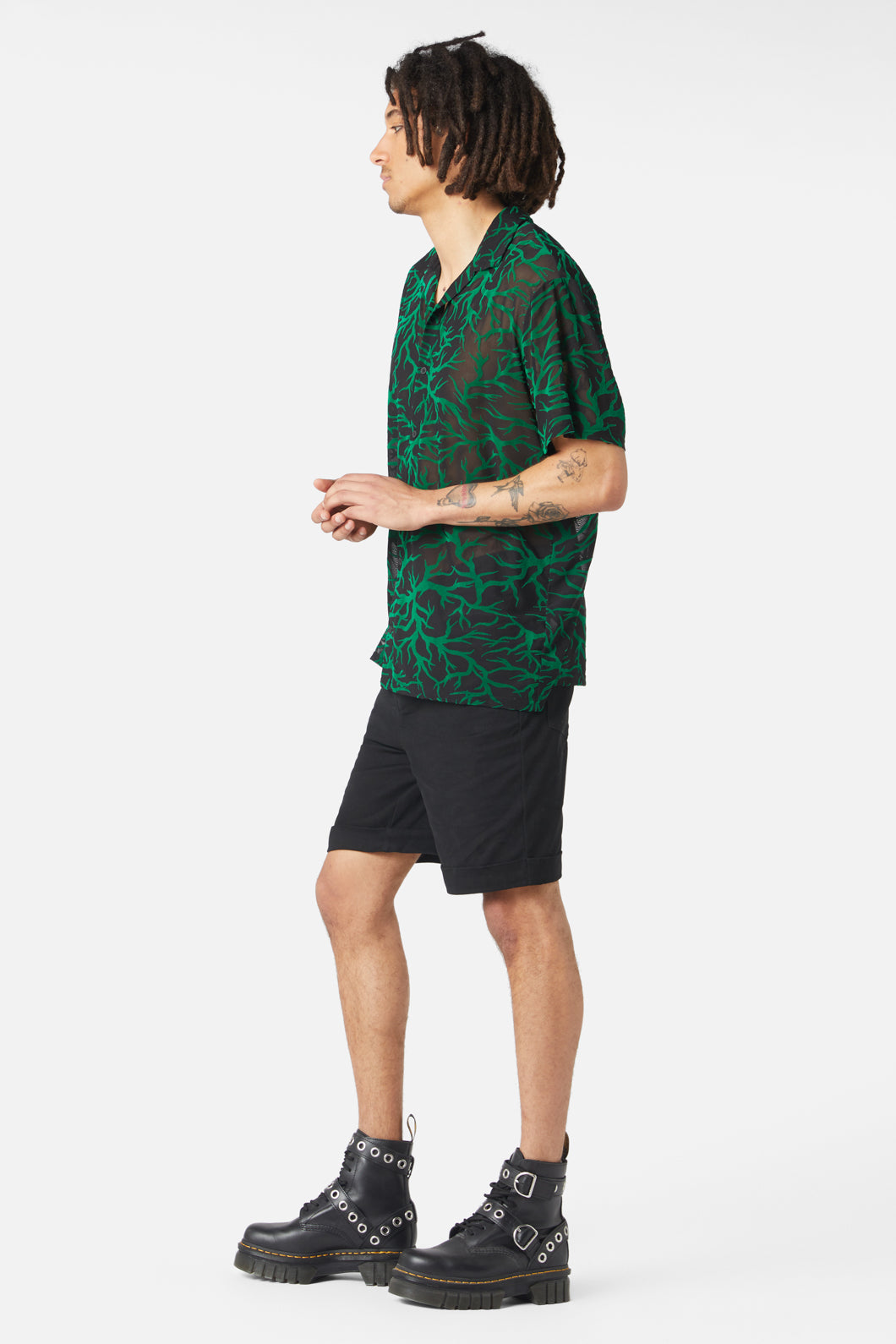 Dangerfield - Neglected Flocked Mesh Short Sleeve Shirt - black
