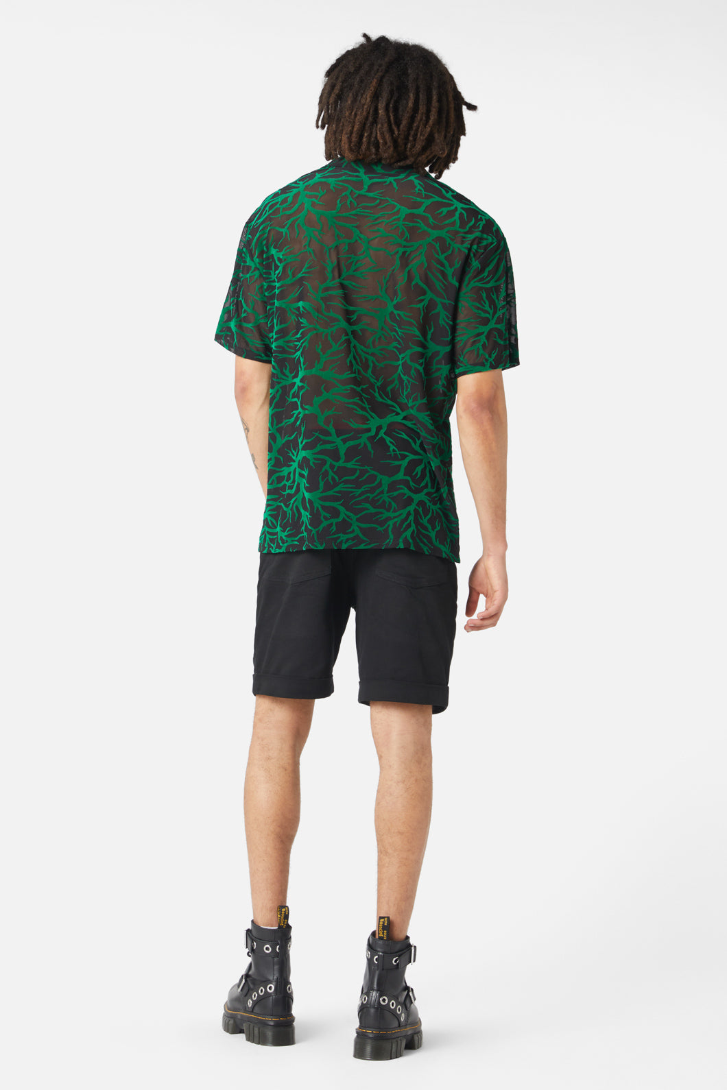 Dangerfield - Neglected Flocked Mesh Short Sleeve Shirt - black