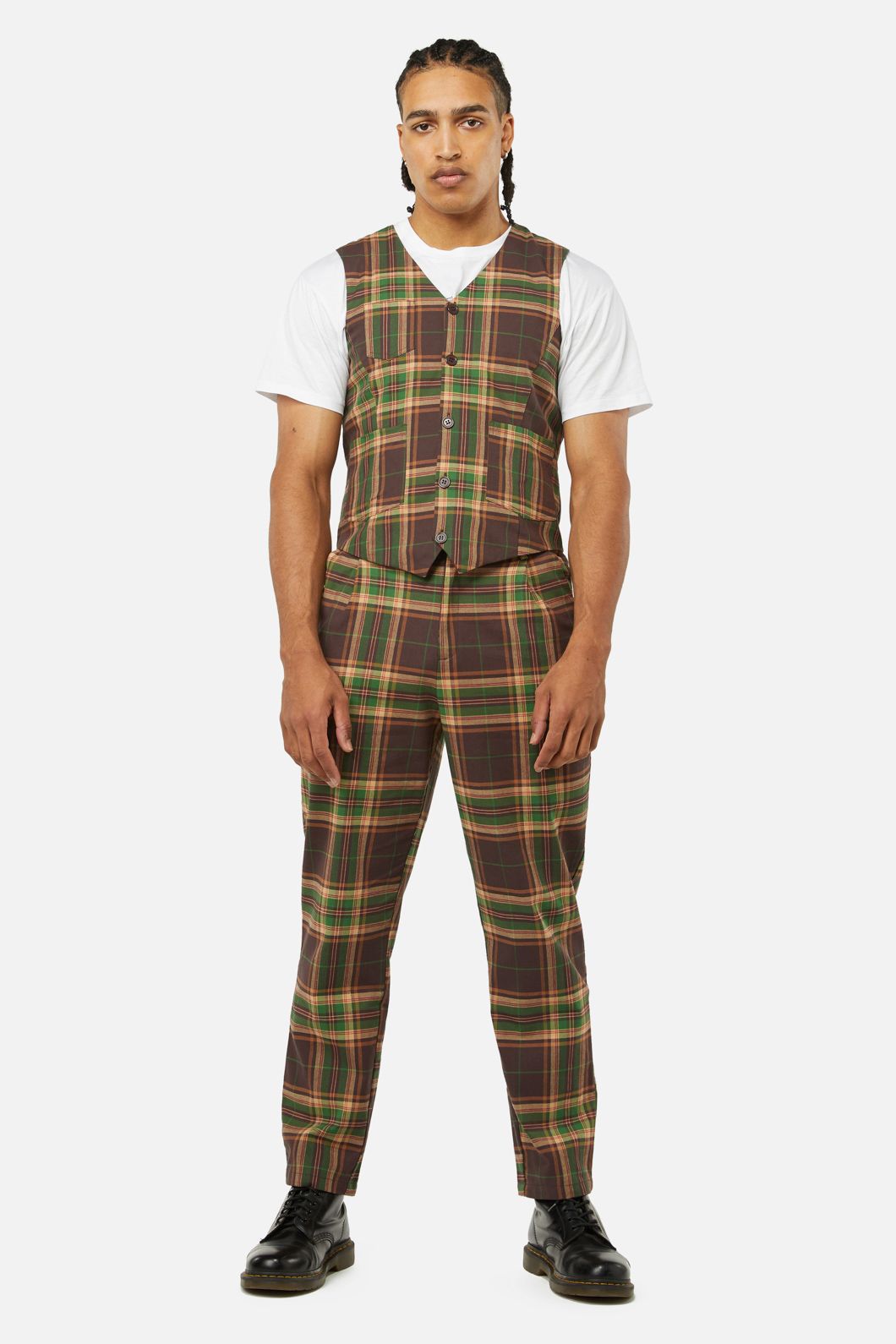 Dangerfield - Triassic Tartan Pocket Vest - brown