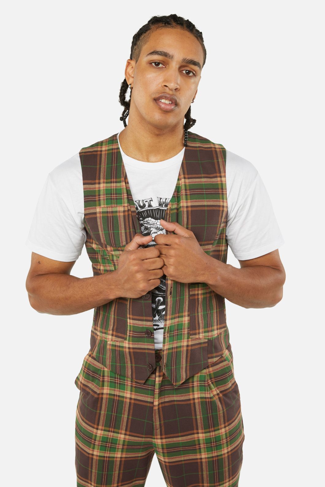 Dangerfield - Triassic Tartan Pocket Vest - brown