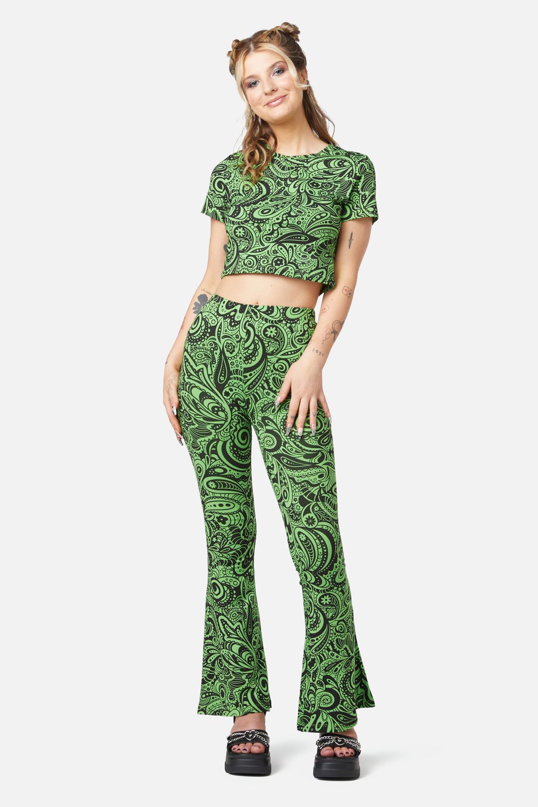 Dangerfield - Acid Paisley Jersey Flares - green-black