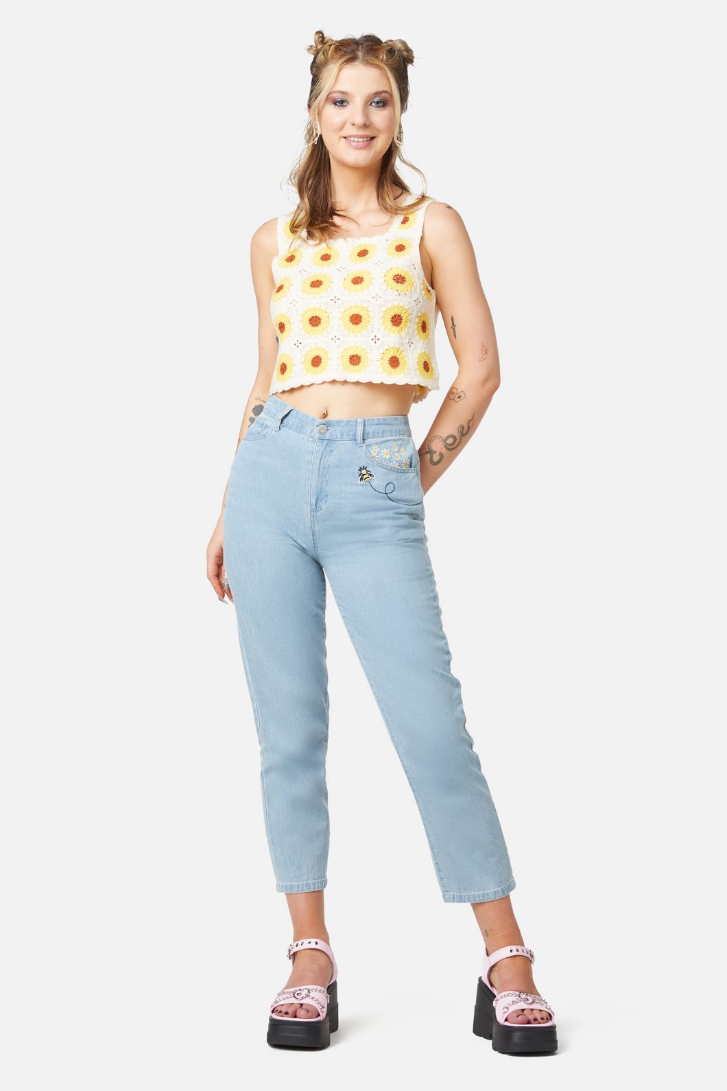 Dangerfield - Sunflower Crochet Top - black