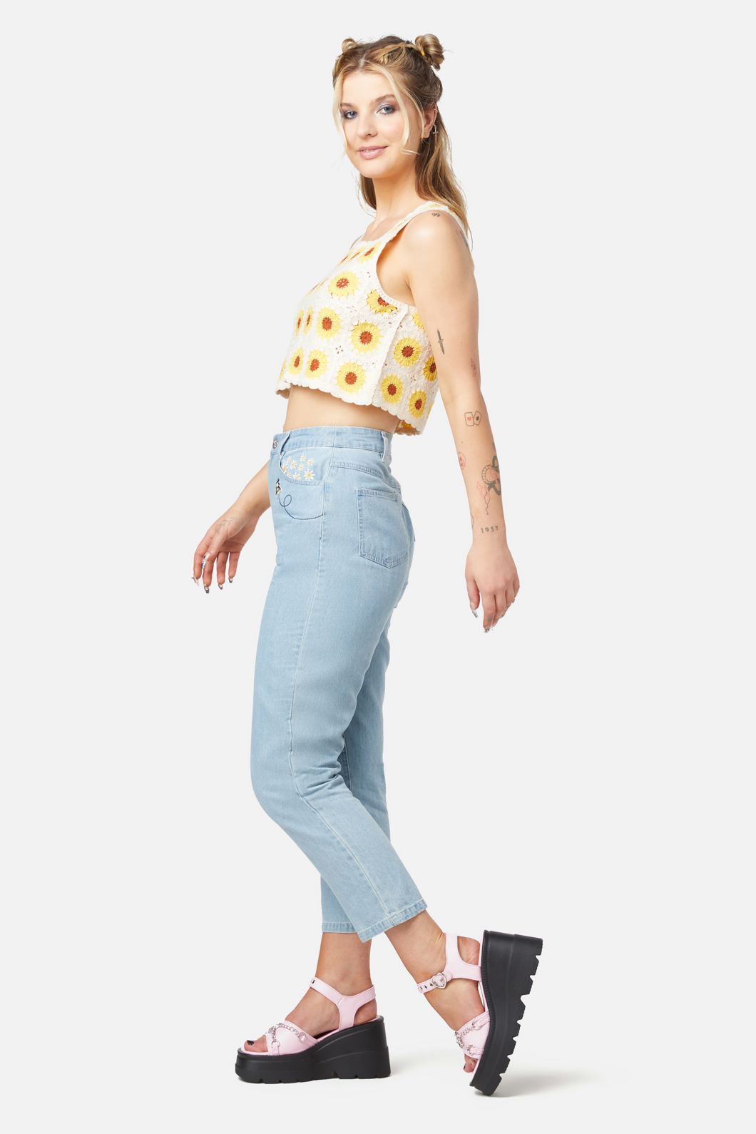 Dangerfield - Sunflower Crochet Top - black